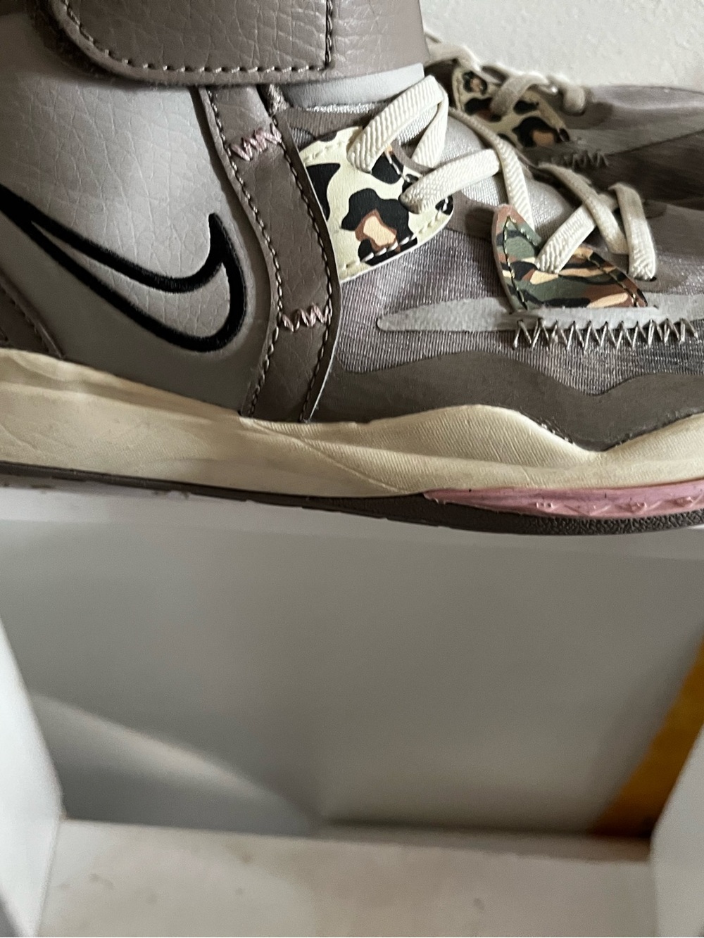 Nike Women’s Grey and Pink Camo Accent Lace-Up Sneakers